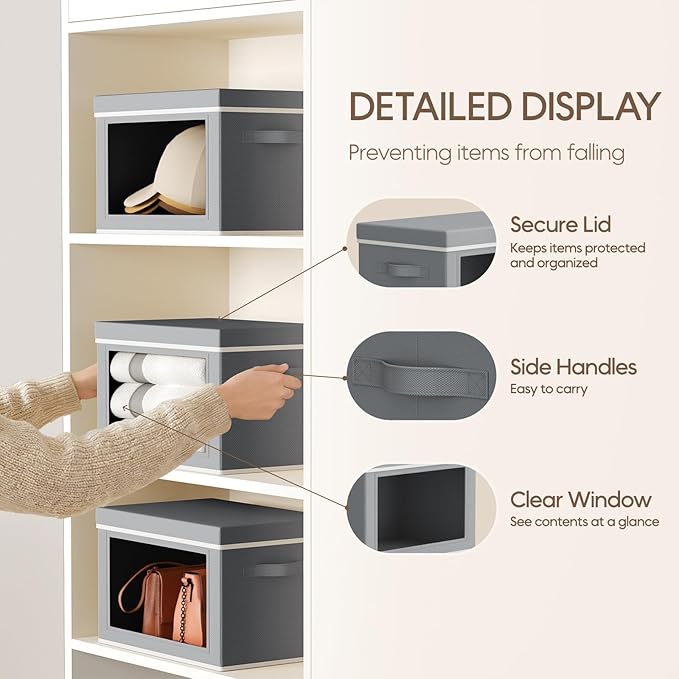 Homsorout Storage Bins with Lids - Small Fabric Organizers with Window, Collapsible Storage Bins for Clothes, Decorative Clos