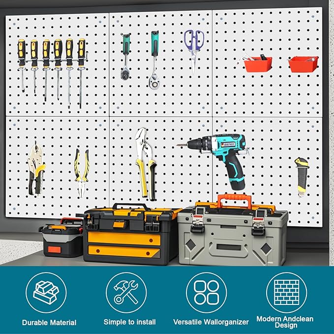 6 Pack Steel Peg Board,Universal 1/8 and 1/4 Pegboard Accessories,Ideal for Garage Tool Storage, Office Organization, Craft R