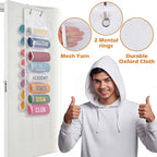 Over The Door Hoodie Organizer, Double Sided Holds 16 Hoodies, White Hanging Storage with 2 Hooks and Rope for Door Closet Ca