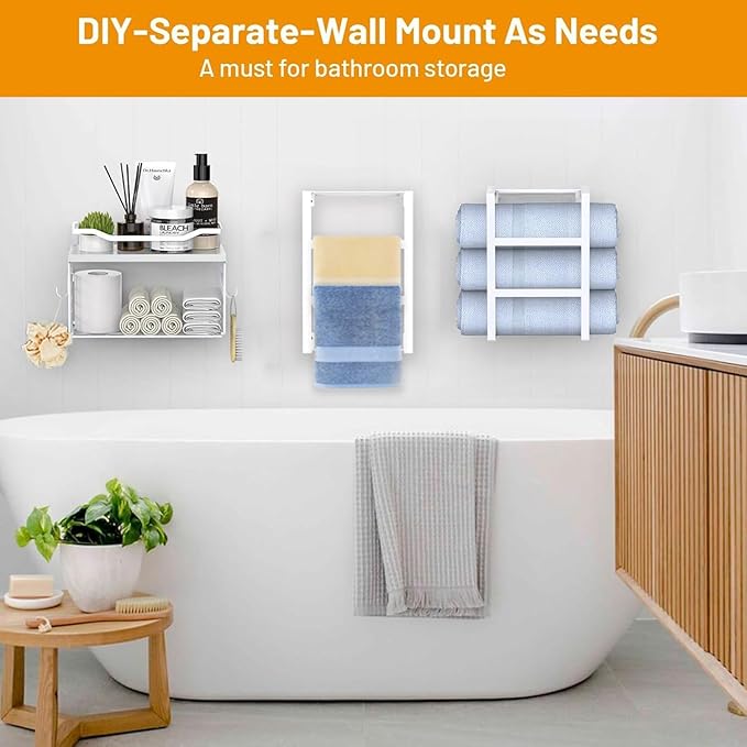 Towel Racks for Bathroom Wall Mounted, 4 tire Bath Towel Storage - with 2 Pack Towel Shelf and Floating Shelves Over Toilet, 