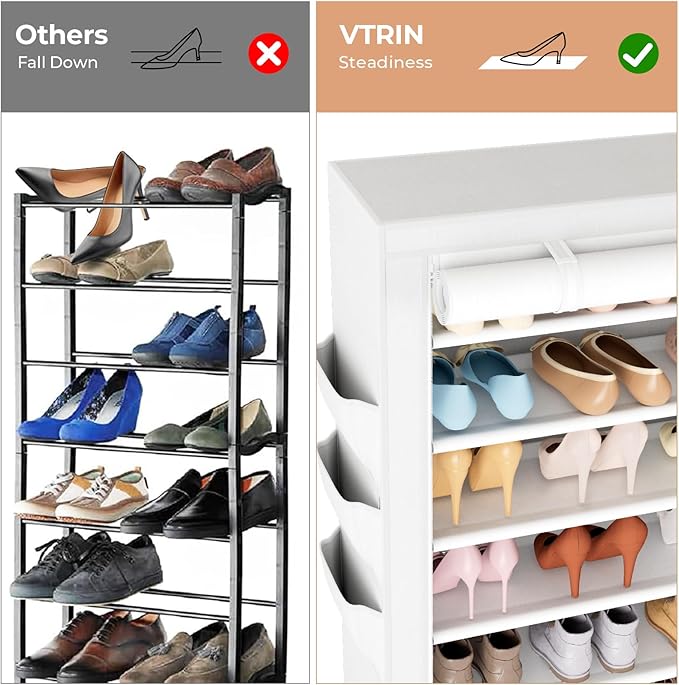 VTRIN Vertical Narrow Shoe Rack Organizer Tall Shoe Rack for Closet Entryway 10 Tier Non-Woven Cover Shoe Shelf Holds 36-41 P