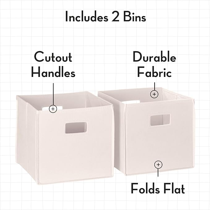 RiverRidge Kids 2pc Fabric Collapsible Storage Cube Organizers with Handles for Playroom Organization - Cream