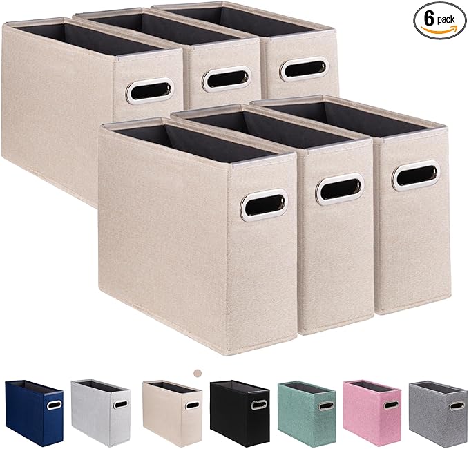 6 Pack Letter Size File Storage Box Collapsible，Fabric Hanging File Folders Organizer, Portable Office Document Holder with M