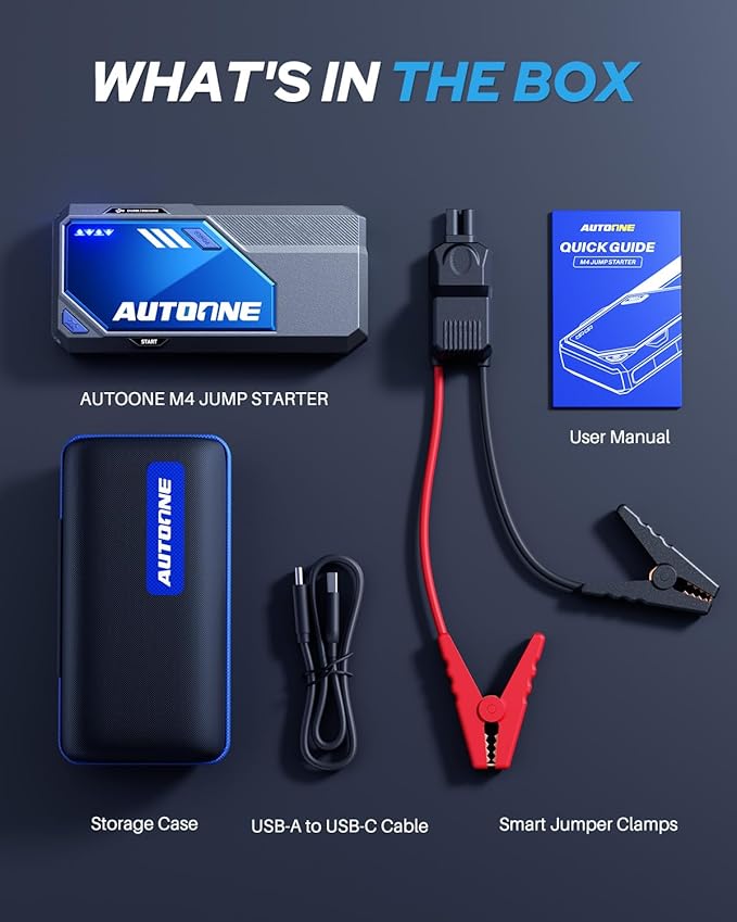 AUTOONE M4 Jump Starter 8000A Car Battery Jumper Starter Portable, 12V Jump Pack (All Gas/12L Diesel) Jump Box for Car