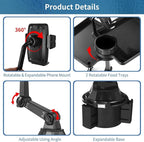 Car Food Tray, Car Cup Holder Tray, Detachable Cup Holder Tray for Car, 360° Adjustable Rotating Arm, 2 Food Swivel Trays, Ideal Use for Daily and Trip