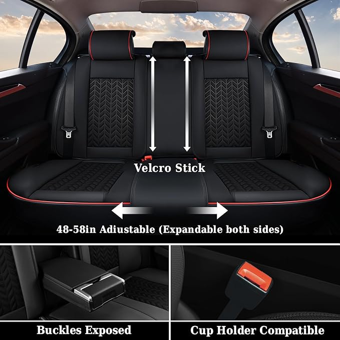 Coverado Seat Covers Full Set, Seat Covers for Cars, Car Seat Covers Winter, Breathable Faux Leather Car Seat Protector Car S