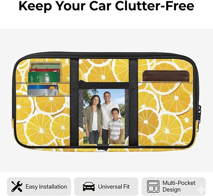 Lemon Black Cat Tactical Sun Visor Organizer,Car Accessories with Zipper Visor Storage Pouch, Adjustable Straps for SUV Truck