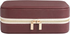 Genuine Leather Travel Jewelry Organizer Case with Mirror for Women, Small Mini Portable Jewelry Box for Ring Earrings Neckla