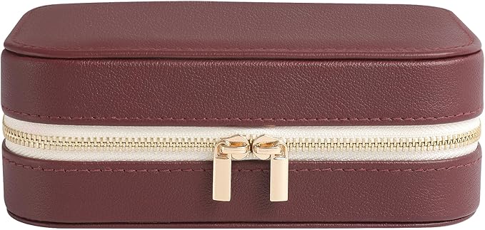 Genuine Leather Travel Jewelry Organizer Case with Mirror for Women, Small Mini Portable Jewelry Box for Ring Earrings Neckla