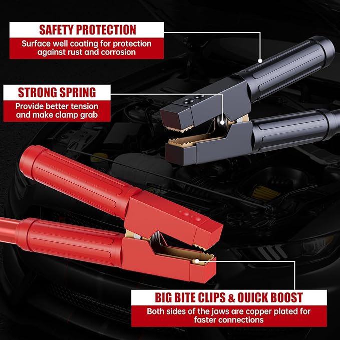 0 Gauge 30 FT Heavy Duty Jumper Cables for Car Battery, 1000Amp Quick Connect Booster Cables for Jump Starting Dead or Weak Batteries, Suitable for 8L Gas & 6L Diesel, Carrying Bag Included
