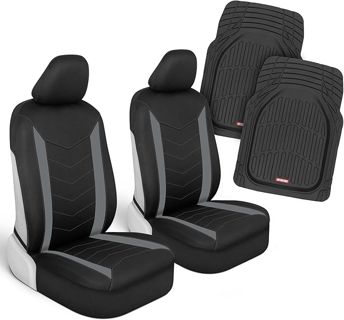 Motor Trend (2) Car Seat Covers for Front Seats with (2) Trimmable Car Floor Mats – Universal Fit Auto Accessories for Cars, 