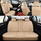 Coverado Full Set Leather Car Seat Covers, Waterproof Faux Leather Seat Covers, Beige Car Seat Protectors, 5 Seats, Universal