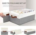 3 Pack Large Capacity Storage Bins Closet Organizer for Shelves, Fabric Closet Storage Baskets Boxes with Leather Handles for