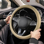 High-Grade Beige Genuine Leather Steering Wheel Cover for Men Women，Real Cowhide Leather Steering Wheel Cover for Cars,Universal 14.5-15 inch Steering Wheels