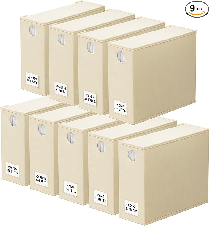 SpaceAid 9 Pack Bed Sheet Organizers and Storage, Foldable Sheet Organizer with Window for Linen Closet, Set Folder Keeper fo