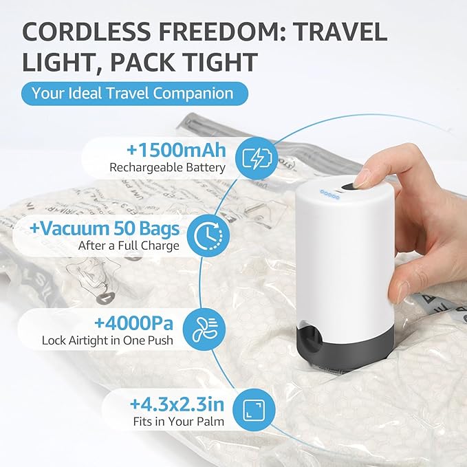 18 Packs Vacuum Bags for Travel with Rechargeable Pump, 3 Sizes Vacuum Seal Bags for Clothing, Compression Vacuum Travel Bags
