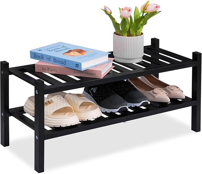 VICTORY RELAX 2-Tier Acacia Wood Shoe Rack - Stackable Entryway Organizer for Closet, Entryway, Easy Assembly, Indoor/Outdoor
