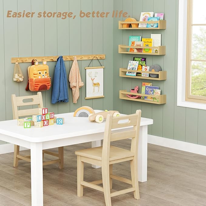 Forbena Natural Wood Coat Rack Wall Mount Set of 4, Wooden Wall Hooks for Bathroom Towels, Vertical Coat Hanger for Kids Room