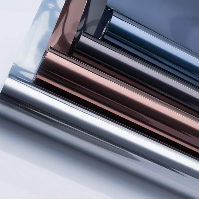 HIDBEA One Way Mirror Window Film ,Daytime Privacy Sun Blocking Reflective Window Film Static Cling Heat Control Window Tinting Film for Home and Office, Blue Silver, 35.4 x 393.7 Inch