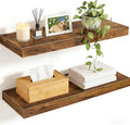 Solid Wood Floating Shelves Set of 2 - Waterproof Scratch Resistant Wall Mounted Shelves, Country Style Brown (15.75 in W × 9