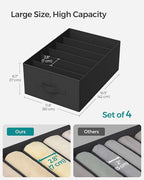 SONGMICS Set of 4 Large Size Wardrobe Clothes Organizers, 6-Compartment Foldable Drawer Organizers with Handles, 16.5 x 11.8 