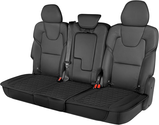 Motor Trend Rear Seat Cushion - Black Diamond Stitched Faux Leather Rear Seat Cover for Cars, Trucks, SUVs - Padded, Waterpro
