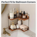 2-Tier Bathroom Counter Organizer, Wooden Corner Shelf for Vanity Countertop Skincare & Makeup, Storage and Organization for 