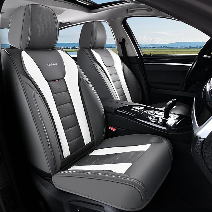 Coverado Car Seat Covers Full Set, Seat Covers for Cars, Front Seat Covers and Back Seat Cover Waterproof Leather Automotive 