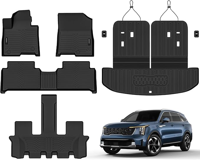 AUXKO All Weather Floor Mats Cargo Mat Rear Back Seat Protector Fits for Kia Sorento Hybrid 2021-2025 2026 TPE Liner Sorento Hybrid Accessoires Odorless Anti-Slip Black