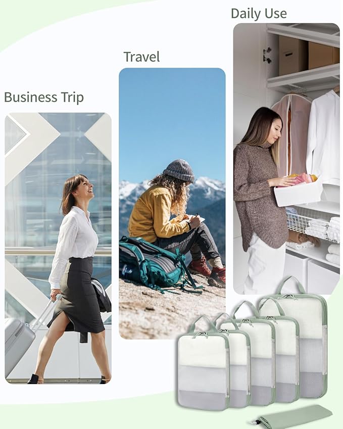 ECOHUB 6 Set Compression Packing Cubes, Lightweight Vacation Travel Essentials, Durable Travel Accessories for Suitcase Carry