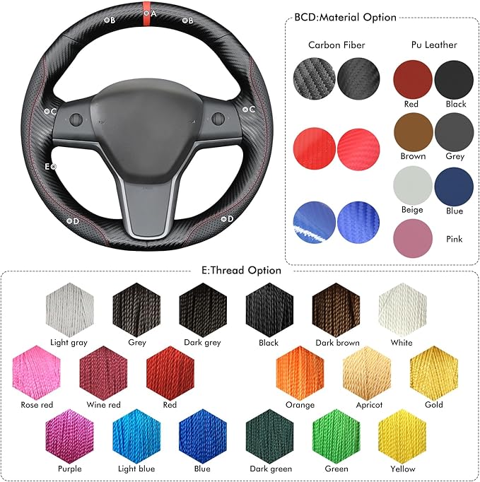 MEWANT Hand Stitched Steering Wheel Cover for Tesla Model 3 2017-2023 / Model Y 2020-2023 for Tesla Model 3/Y Accessories