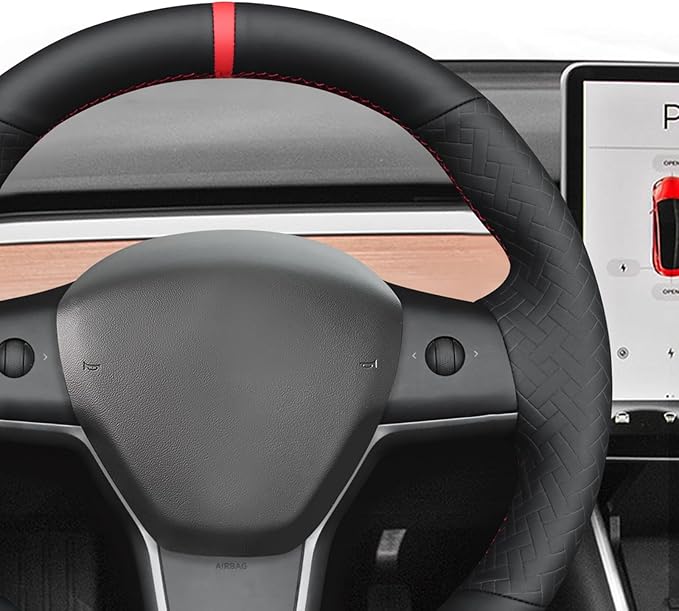 MEWANT Hand Stitched Steering Wheel Cover for Tesla Model 3 2017-2023 / Model Y 2020-2023 for Tesla Model 3/Y Accessories