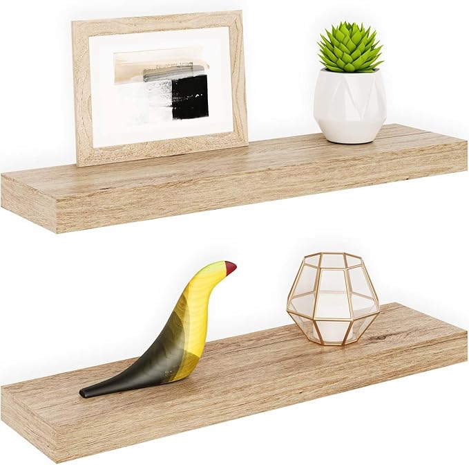 Ballucci Floating Shelves, 24" Wood Wall Shelf Set of 2, Invisible Brackets Floating Shelf Bathroom Wall Decor, Living Room, 