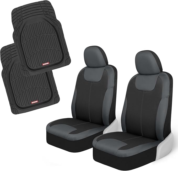 Motor Trend 2 Waterproof Front Seat Covers + 2 Trimmable Floor Mats – Universal Fit Car Interior Combo Set for Cars, Trucks, 
