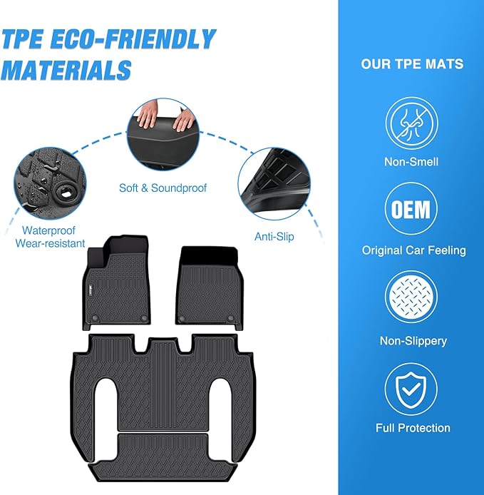 Nilight TPE Floor Mats for Tesla Model X 6 Seater 2022 2023 2024 2025 2026 All Weather Custom Fit Heavy Duty Floor Liners