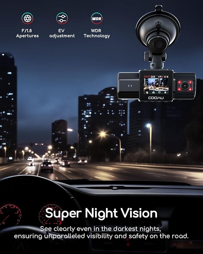 COOAU Dual Dash Cam 2.5K+1080P, Dash Cam Front and Inside, Built-in GPS and WI-FI, Dash Camera for Cars, Perfect for Uber and