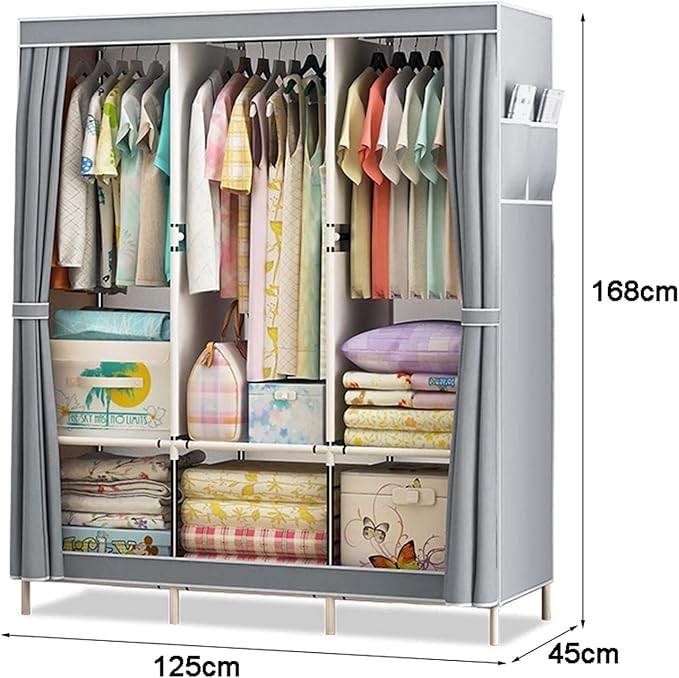 Wardrobe Closet Multifunction Portable Wardrobe Fabric Folding Clothes Storage Organizer Closet DIY Assembly Easy Install Rei