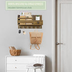 VIS'V Key Holder Wall Mount, Wooden Mail and Key Organizer with Drawer and Shelf, 2 Slots, 6 Hooks, Brown