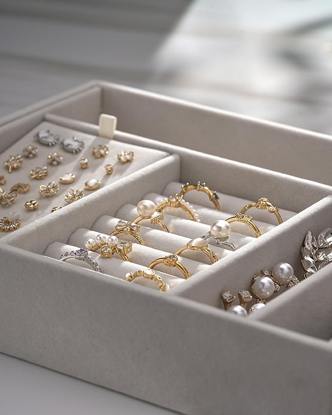 pickpiff 2 Layer Jewelry Box Organizer for Women, Jewelry Organizer with Handle & Removable Tray, Necklace Holder Ring Earrin