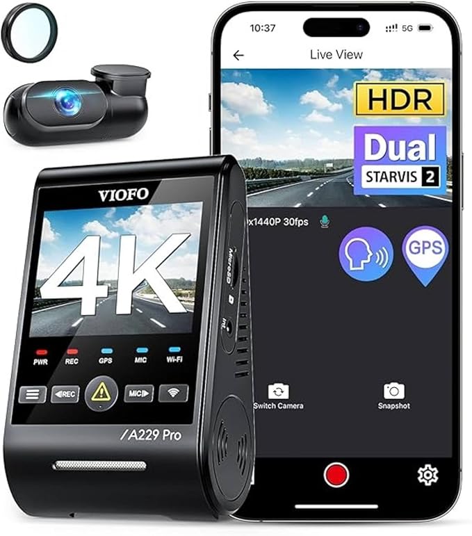 VIOFO A229 Pro 4K HDR Dash Cam, Dual STARVIS 2 IMX678 IMX675, 4K+2K Front and Rear Car Camera, 2 Channel with HDR, Voice Cont