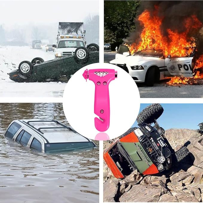 2 Pack Car Safety Hammer, Pink Emergency Escape Hammer with Window Breaker and Seatbelt Cutter for women,Interior Car Safety 
