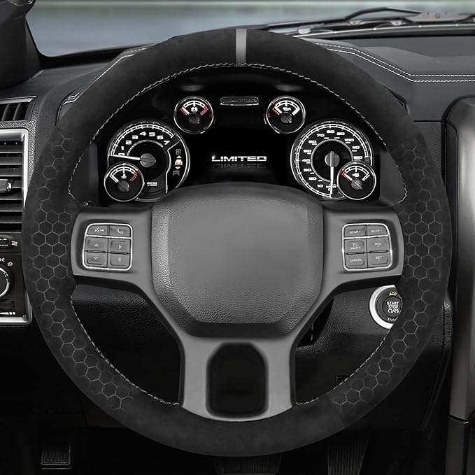 MEWANT Steering Wheel Covers for Dodge RAM 1500/1500 Classic / 2500/3500 / 5500 Hand-Stitched Genuine Leather ram Steering Wheel Wrap
