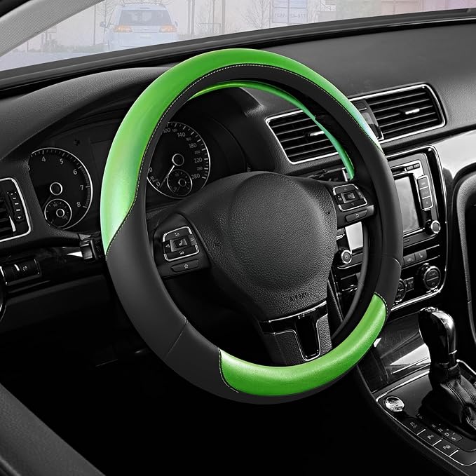 Road Comforts Steering Wheel Cover – Breathable Leather Steering Wheel Cover, Anti-Slip Grip, Universal Fit 14.5” to 15”, Hea