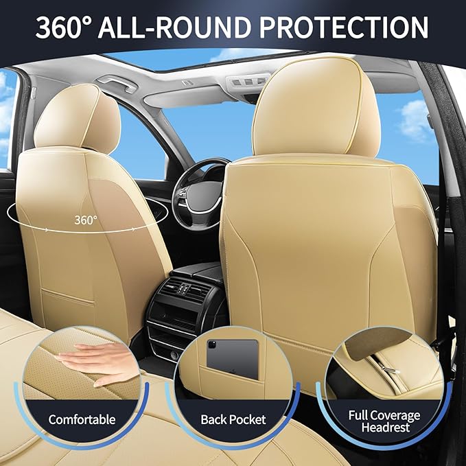 Car Seat Covers Full Set,Breathable and Waterproof Faux Leather Automotive Seat Covers for Cars,Luxury Universal Fit Seat Cov
