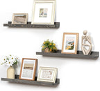 Picture Ledge Wall Shelves - 24 Inch Width Set of 3, Solid Pine Wood Rustic Floating Ledge Shelves for Kids' Room, Bedroom, K