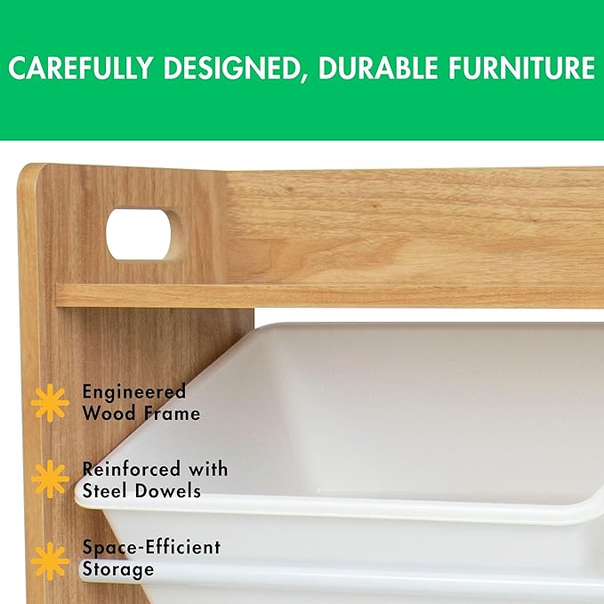 Humble Crew Toy Storage Organizer with Top Shelf and 9 Removable Bins, Natural/White – Toddler Bookshelf with Toy Organizer -