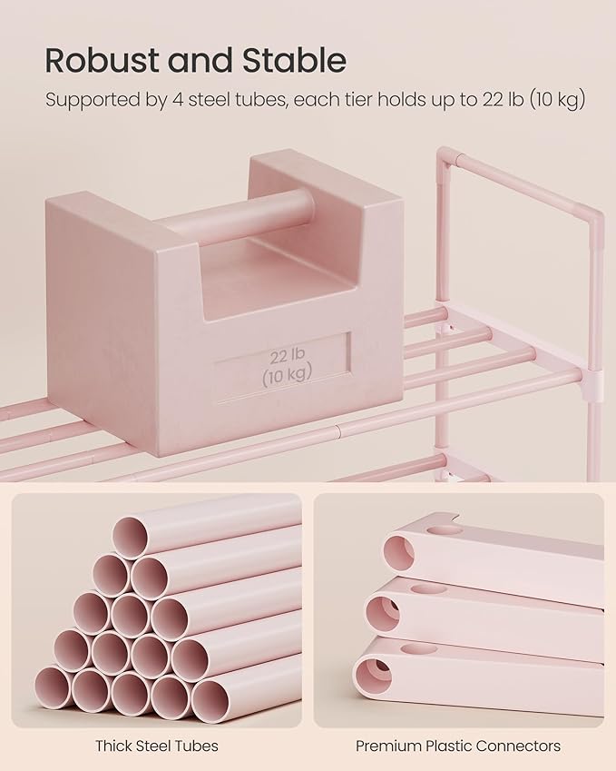 SONGMICS Shoe Rack, 3-Tier Shoe Organizer, Metal Storage Shelf, Upright or Upside Down, for 16-20 Pairs, Stackable, for Entry