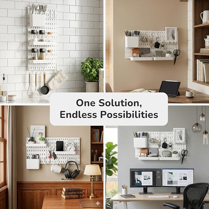 Keepo Peg Board Wall Organizer – Plastic Pegboard Panels, Modular Peg Board Storage System for Home Office, Craft Room, Gamin
