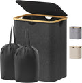 Lifewit 120L Laundry Basket with Lid, Clothes Hampers for Laundry with Bamboo Handles and 2 Removable Bag, Large Foldable Lau