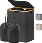 Lifewit 120L Laundry Basket with Lid, Clothes Hampers for Laundry with Bamboo Handles and 2 Removable Bag, Large Foldable Lau